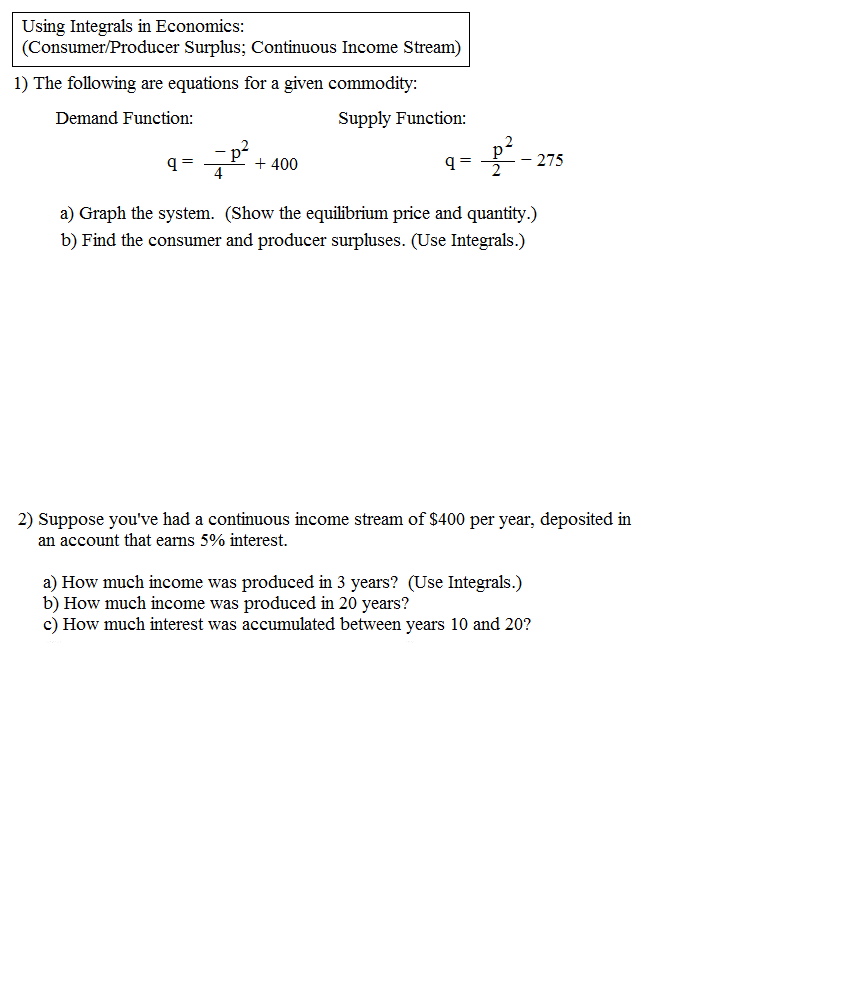 Using integrals in economics 1