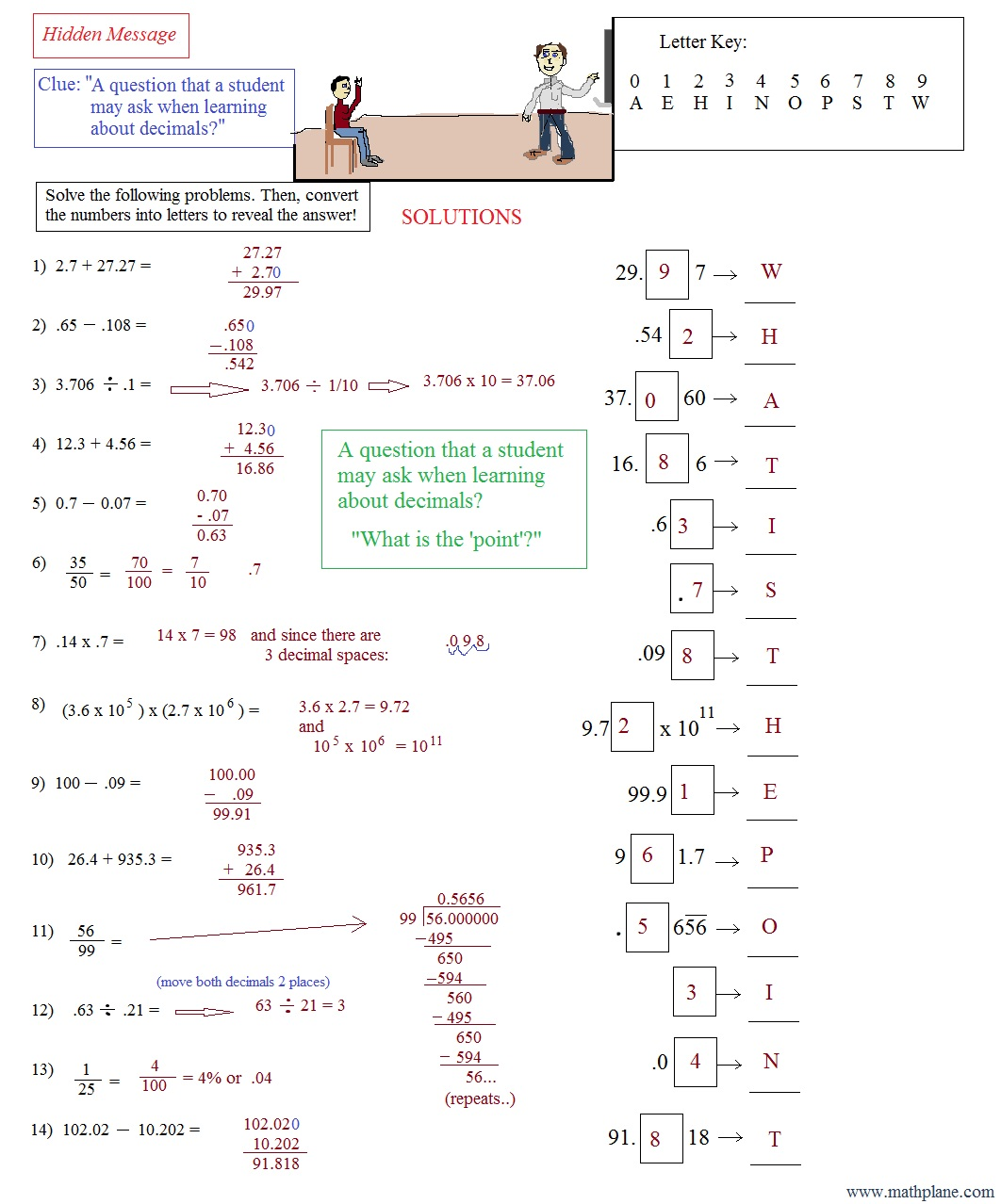 hidden message 2 decimal practice solutions