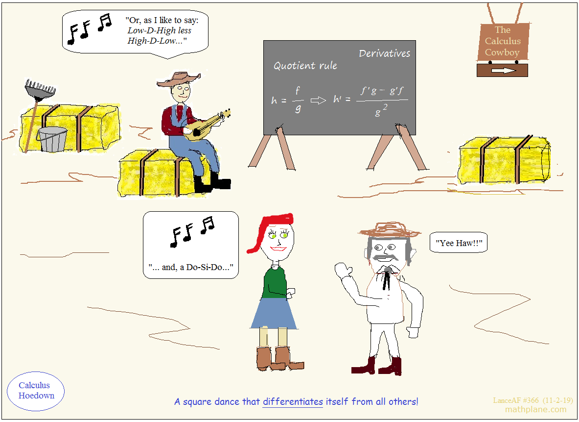 math comic 366 -  calculus hoedown - cowboy quotient rule