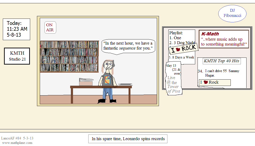 math webcomic 84 dj fibonacci spins records sequence