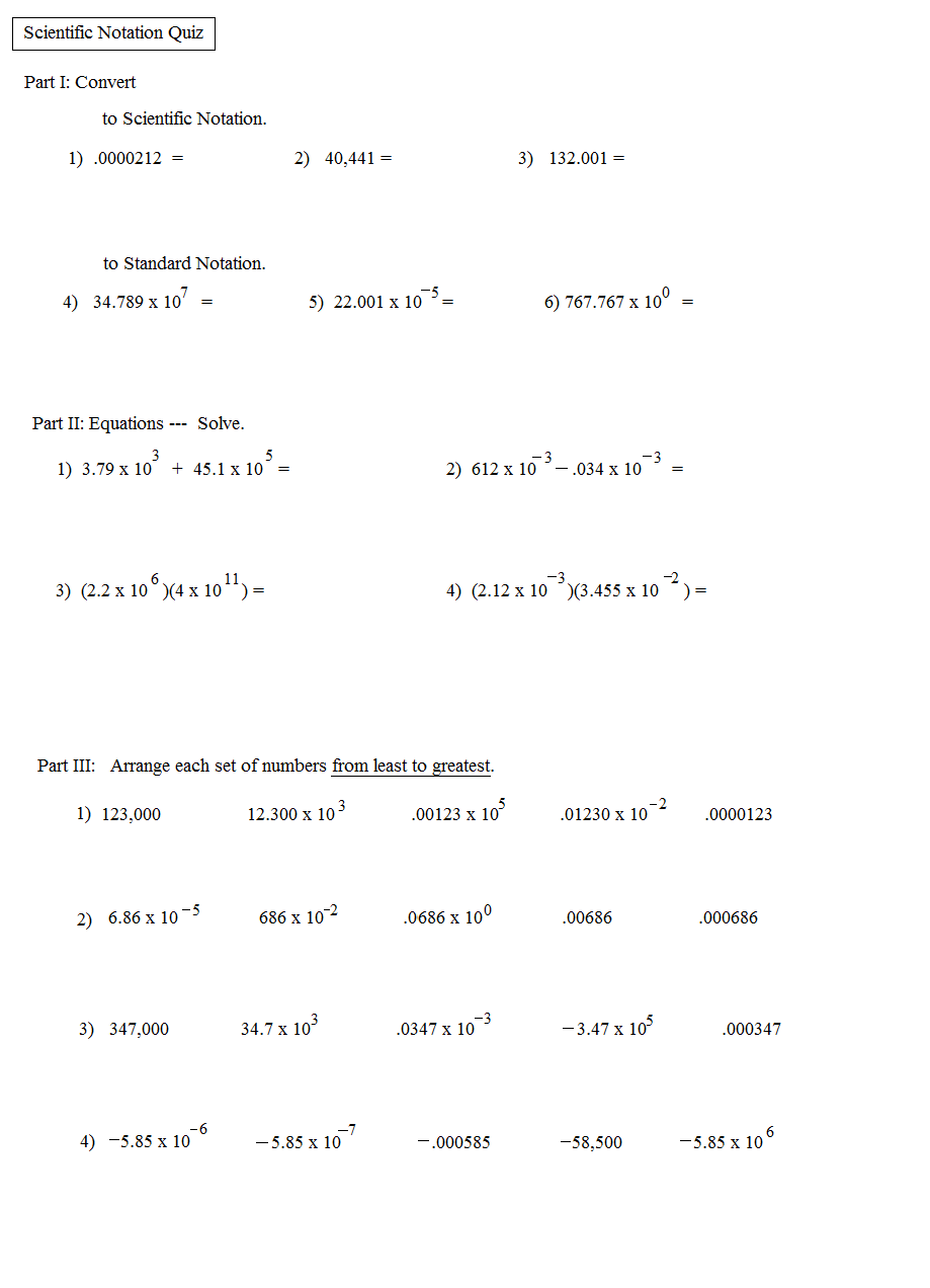 scientific notation quiz 1
